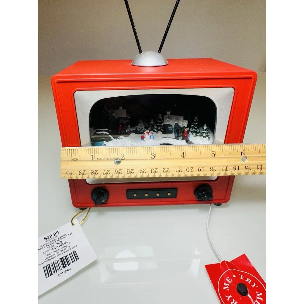 Vintage Christmas Decor Red  TV Music Box with Animated